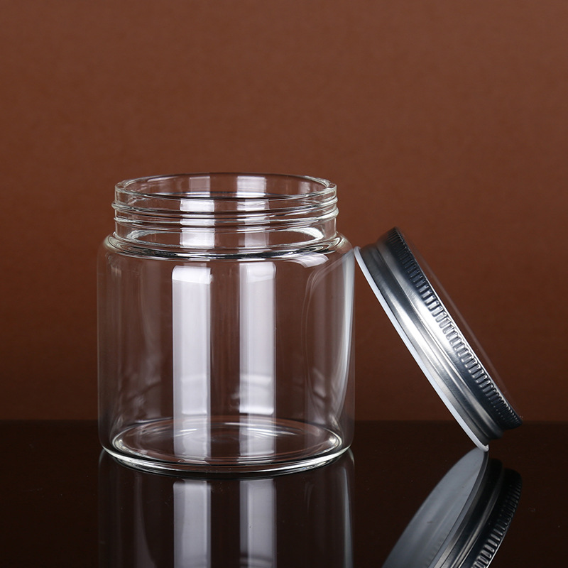 高硼硅玻璃罐圆柱形透明密封玻璃瓶大口实用蜂蜜瓶储物罐现货批发
