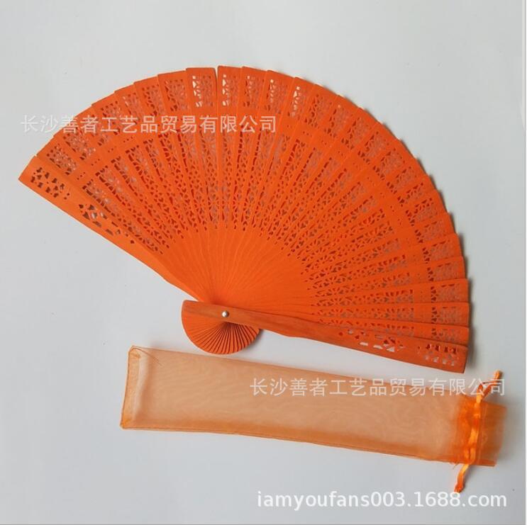 Wholesale Wooden Fan Color Sandalwood Fan Hollow Folding Fan Printed Wooden Crafts Fan Imitation Sandalwood Fan
