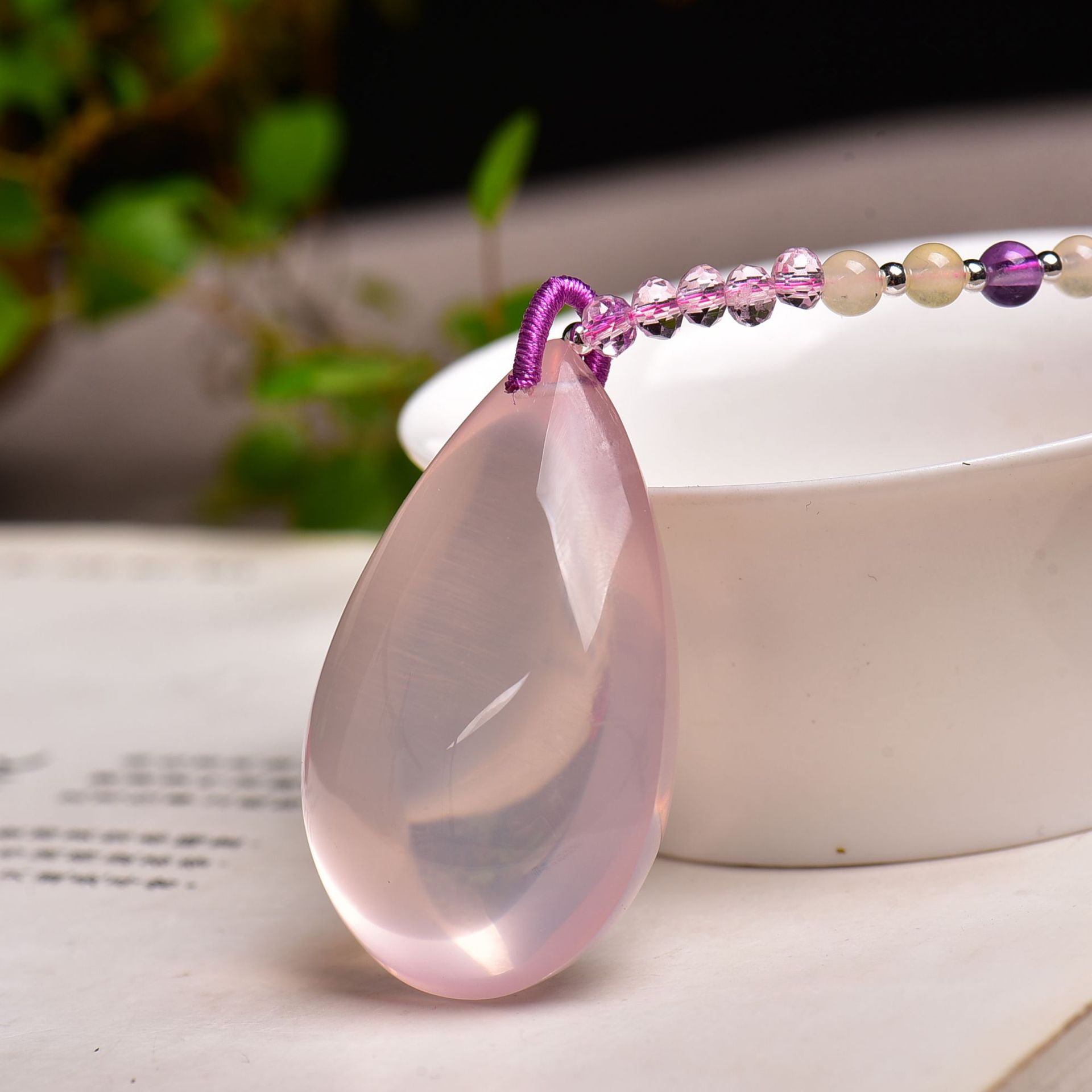 天然星光粉水晶水滴吊坠锁骨链冰种水晶项链女百搭饰品礼物