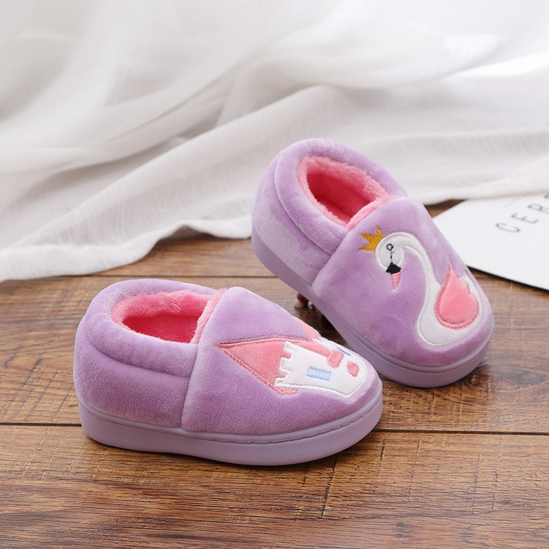 2023 Autumn and Winter New Children Household Ankle Wrap Cotton Shoes Cartoon Car Swan Boy Girls Thermal Shoes 1-8 Years Old