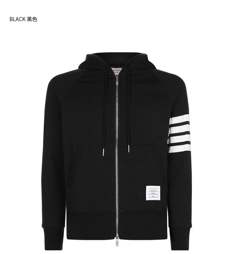 色织tb thom春季新品拉链连帽卫衣男情侣装韩版潮流纯棉外套批发