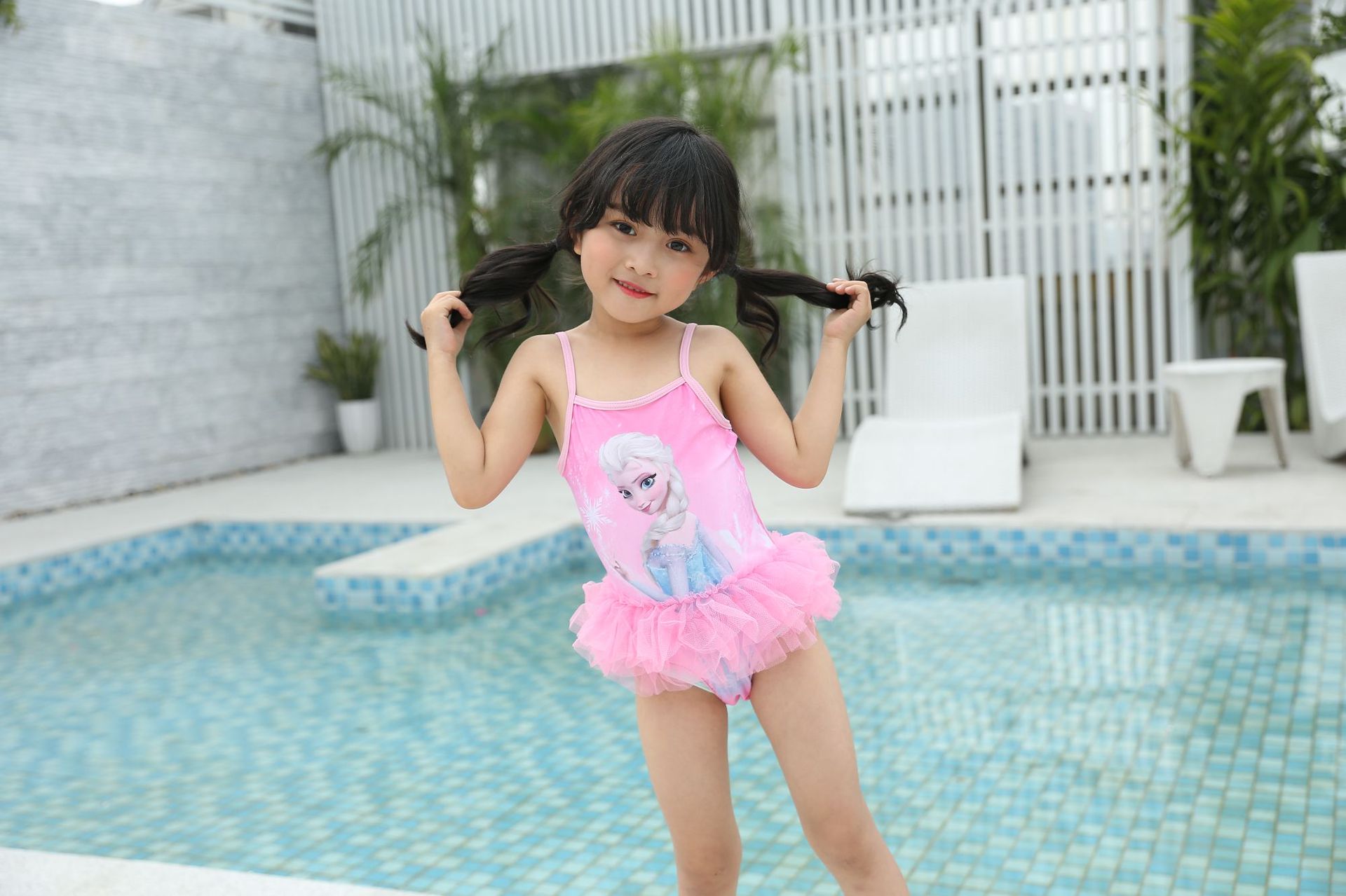 女童泳装_2018奇缘女童网纱游泳衣冰雪奇缘游泳衣欧美