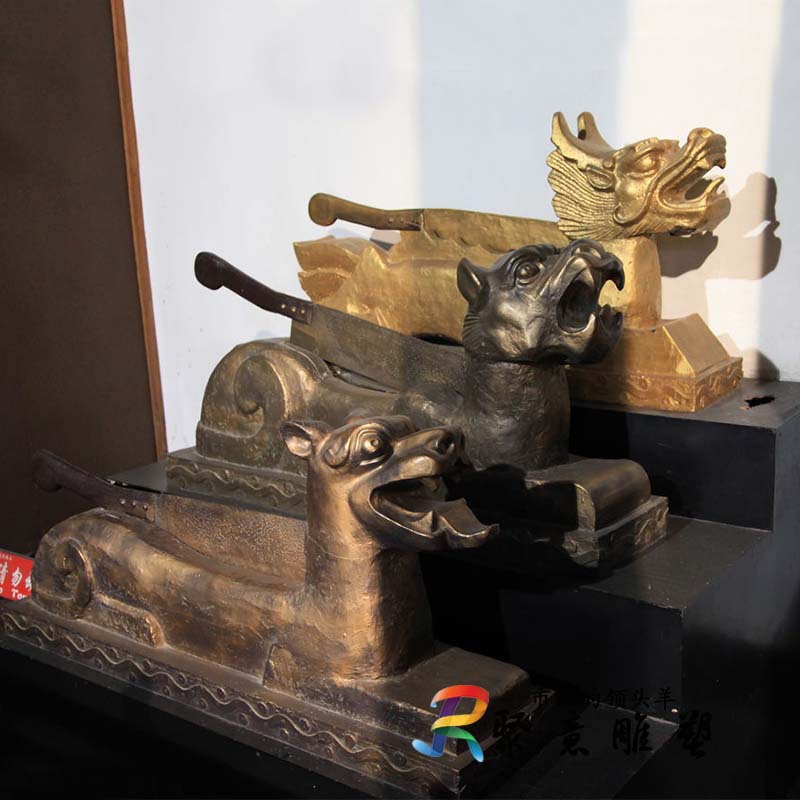 廉政主题包青天狗头铡虎头铡龙头铡铡刀雕塑 玻璃钢 铜 广场摆件