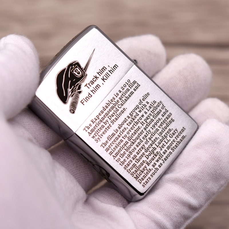 zippo 200镀铬拉丝 五面雕刻 铁汉敢死队