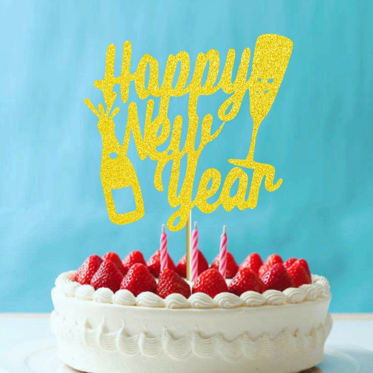 2019新年快乐happye new year美式闪耀金色金聪纸蛋糕插旗装饰牌