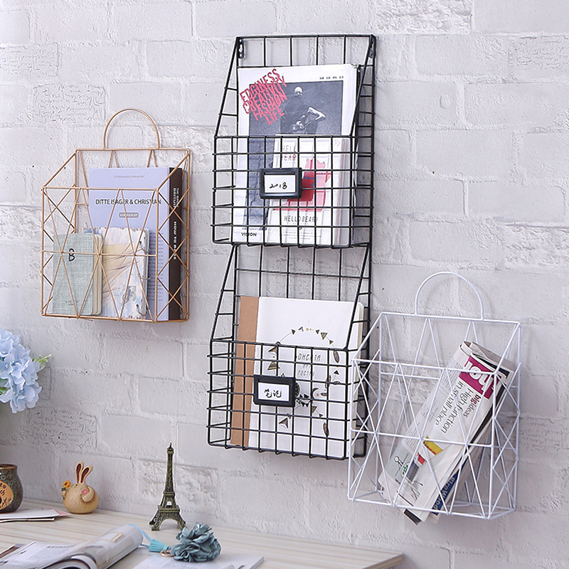 Nordic Creative Wall Mounted Magazine Rack Dormitory Study Iron Book Shelf Kindergarten Storage Rack Storage Rack