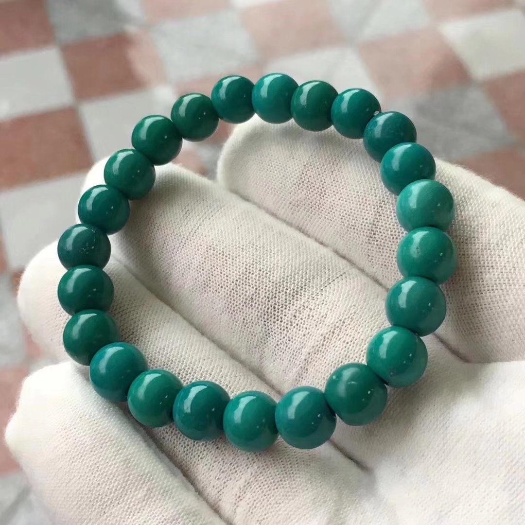 秦古料原矿高瓷绿松石8mm苹果圆手串 无坑无裂 盘玩玉化一手货源