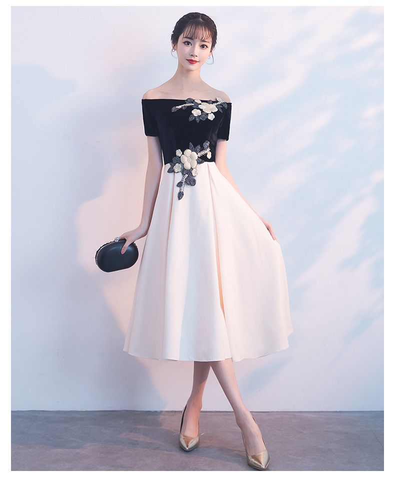 晚礼服女2019新款宴会一字肩主持人礼服端庄大气聚会礼服裙显瘦女