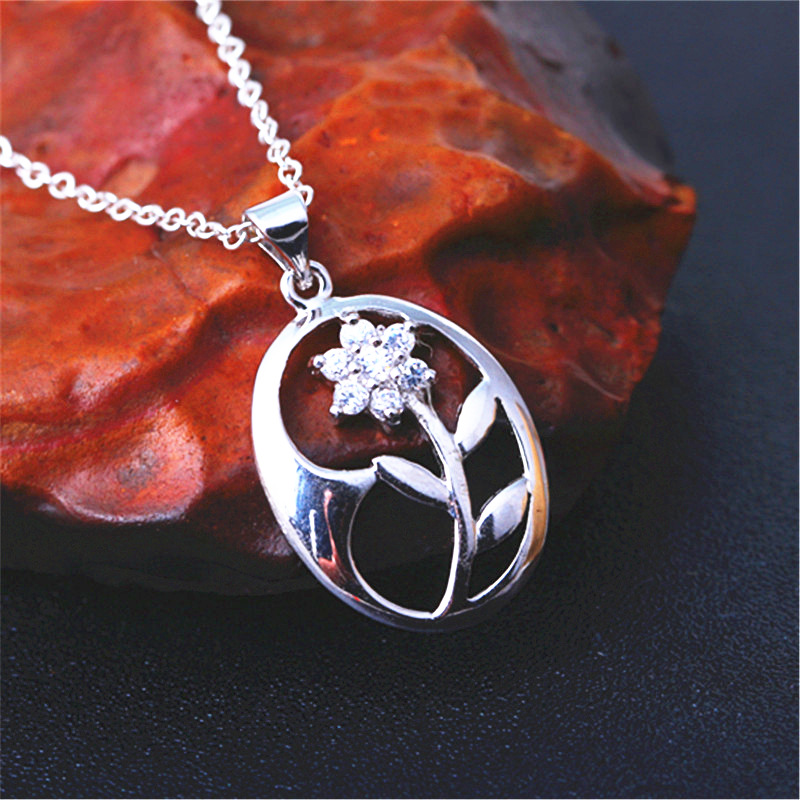 跨境电商 白铜镀银香水百合银饰吊坠 魅力百搭镶钻链条吊坠