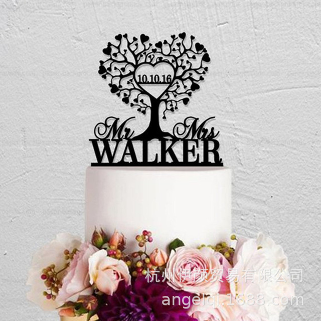 love tree wedding cake topper 个性化定制姓名日期婚礼蛋糕插牌