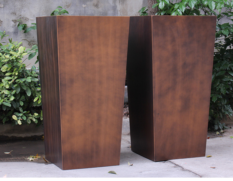 柏琳 不锈钢花盆 烤漆仿古铜 定制方锥 商场医院 机场花箱装饰