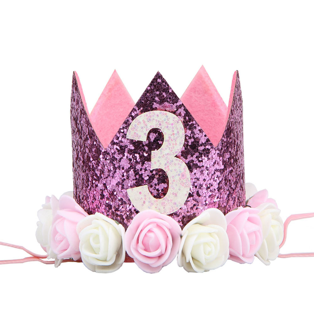 批发欧美儿童花皇冠数字发带宝宝生日派对表演写真头饰头带现货