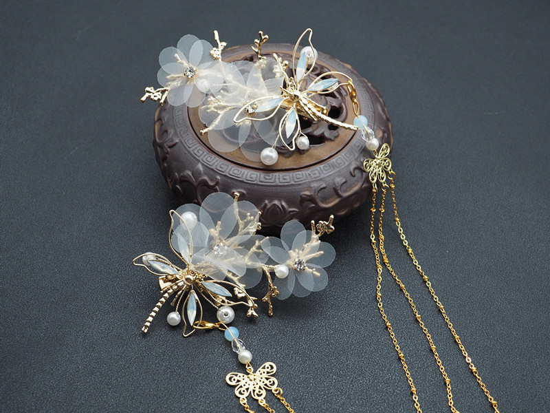 汉服配饰仙气流苏发夹 复古蜻蜓长流苏古风发饰 写真唯美发饰