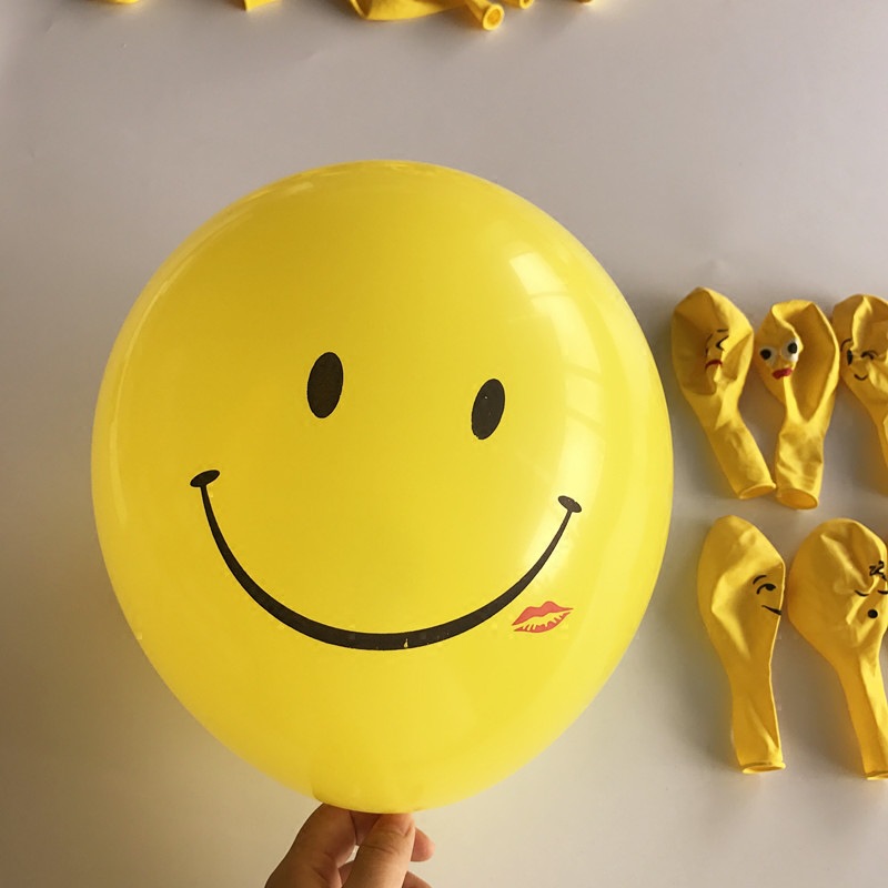 深圳工厂定制印字气球节日气氛装饰卡通黄色笑脸表情乳胶气球定制