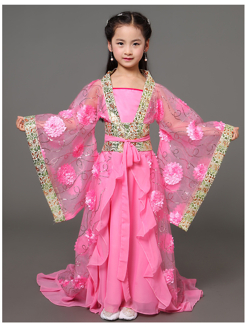 儿童古装女童拖尾贵妃装唐朝公主古代仙女舞蹈cos演出服装汉服