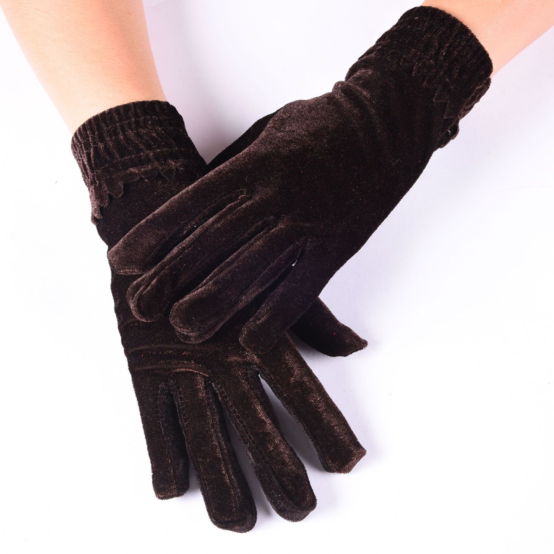 秋冬女士金丝绒手套松紧罗口手套户外骑行保暖防寒防冻高尔夫手套