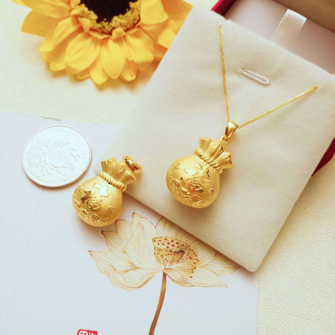 3d硬金 黄金福袋吊坠24k 999千足钱袋吊坠黄金首饰 金子批发