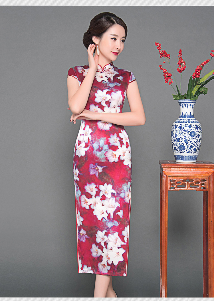 2018夏季旗袍长款妈妈装新款中国风真丝连衣裙广场舞礼服女装批发