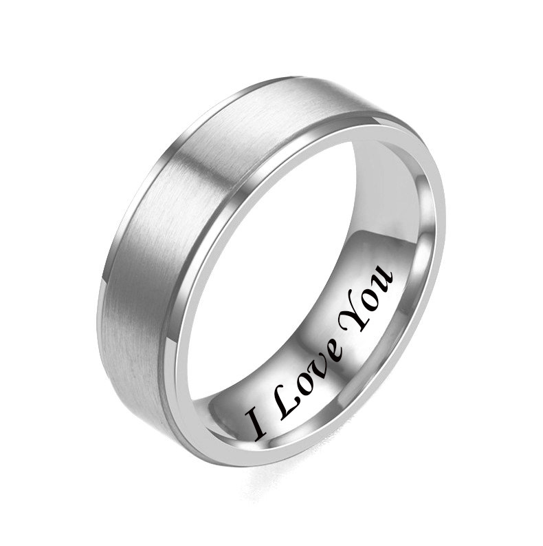 欧美新款真爱永恒 i love you 哑光情侣对戒 钛钢内圈刻字戒指