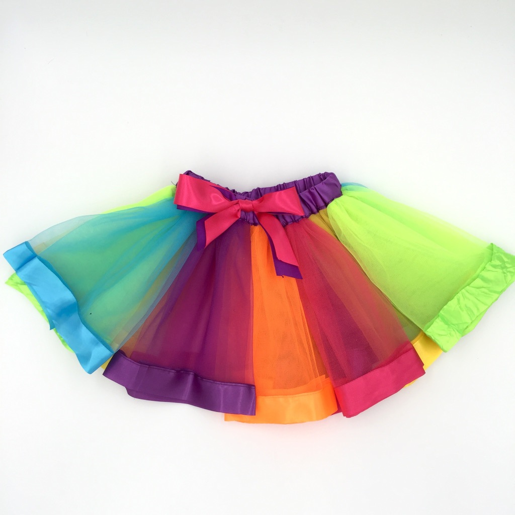 亚马逊儿童舞蹈表演六色公主彩虹裙tutu裙网纱半身裙