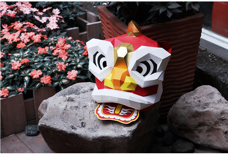 醒狮面具 diy文化创意纸制品头套 岭南纪念品舞台道具 纪念品赠礼
