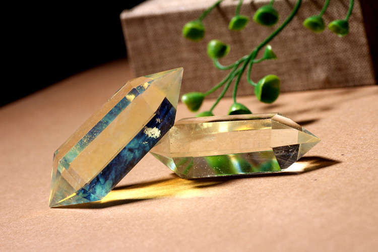 熔炼黄水晶六棱柱八棱柱双尖柱 黄熔炼水晶柱单双尖 厂家直销