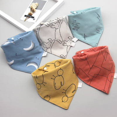 Baby Saliva Towel Baby Triangle Towel Pure Cotton Double-Layer Snap Fastener Waterproof Newborn Bib Pocket Children's Scarf Spring and Autumn