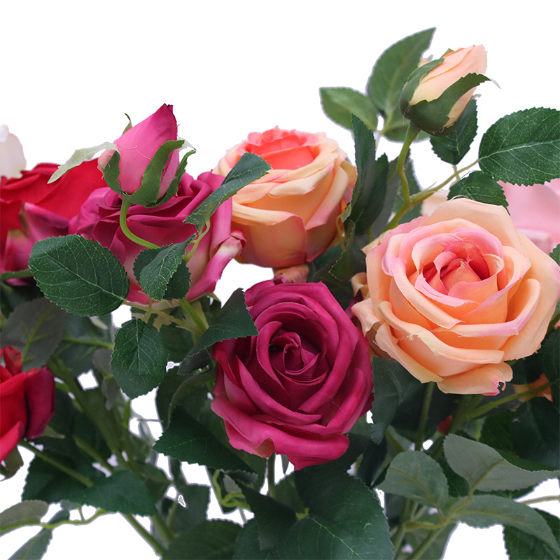 厂家批发假花,直销仿真花束 长枝贵妃玫瑰 家居婚庆装饰摆件