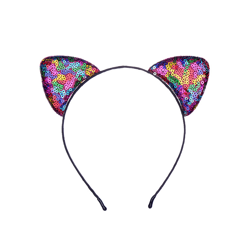 Hot Sale Cartoon Headband Double-Sided Sequined Cat Ears Headband Cute Cat Children Little Girl Hair Accessories Wholesale