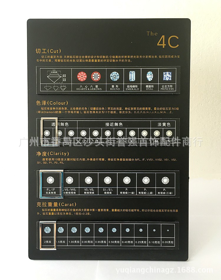 钻石4c展示牌 珠宝4c板 裸钻标准展示牌 钻石鉴定牌 分级销售牌