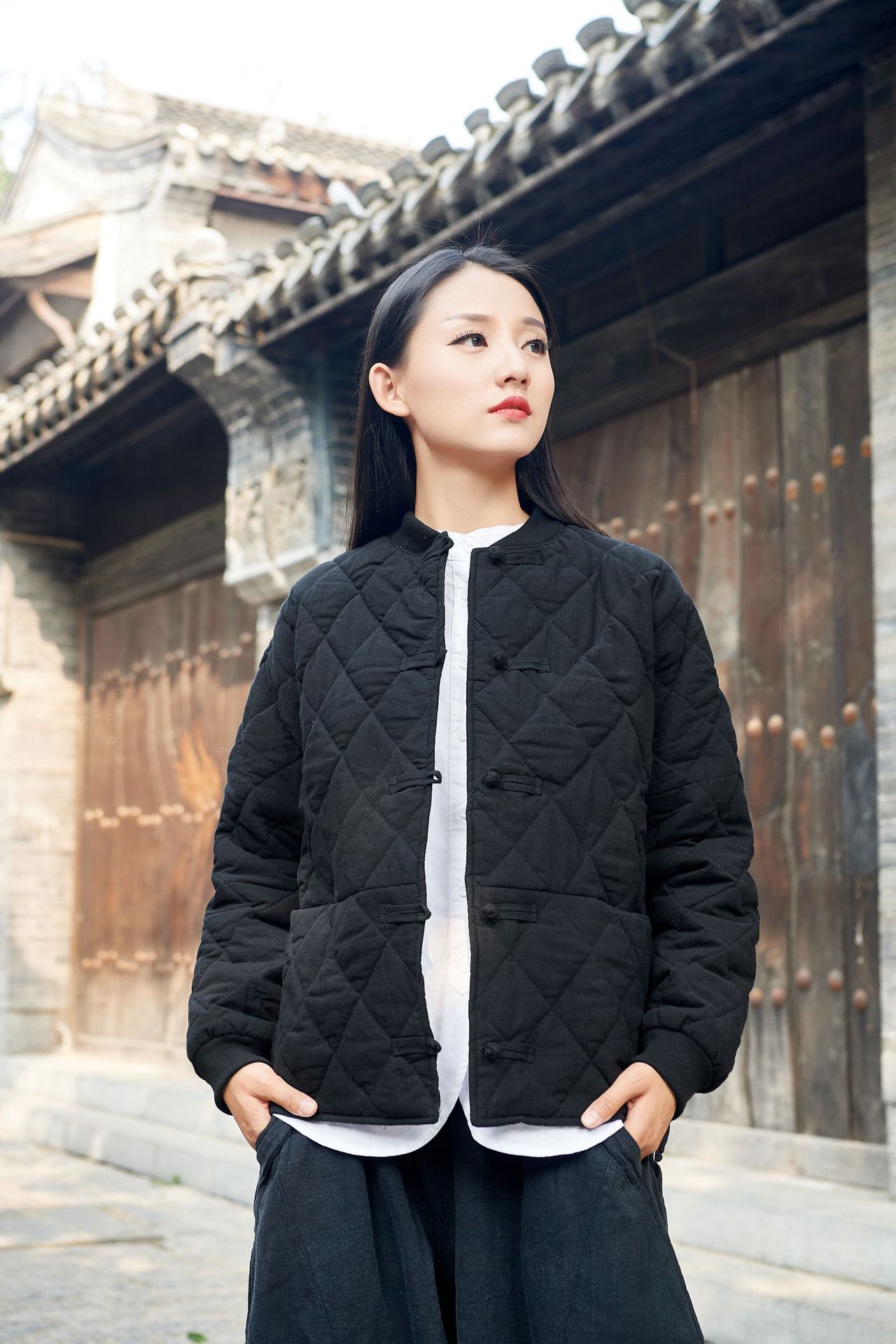 2019冬季棉麻女装新品念百秀纺原创复古国风夹棉盘扣女式棉服棉衣