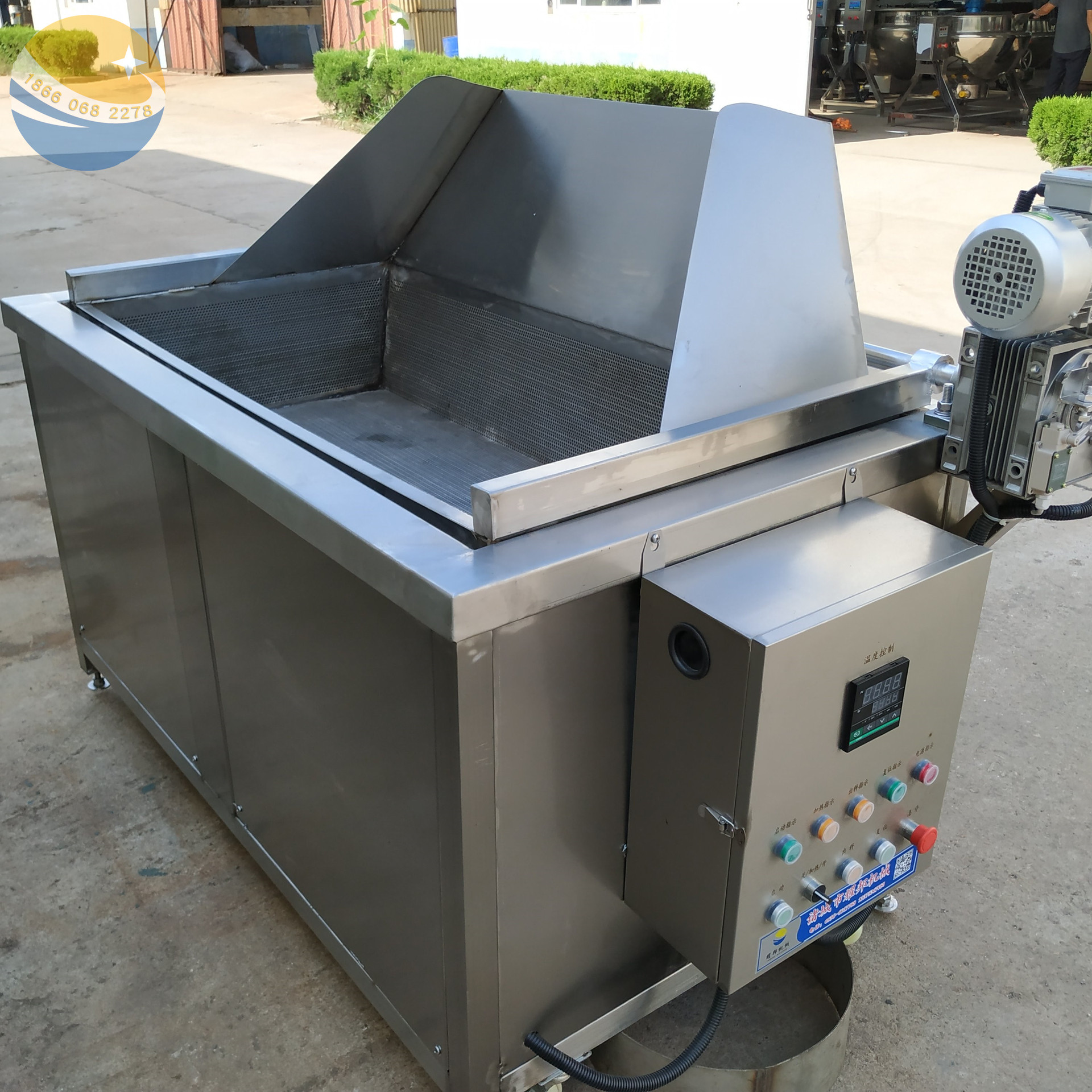 耀邦全自动翻筐油炸机 大豆素肉猪皮翻锅油炸设备 漂烫油炸一体机