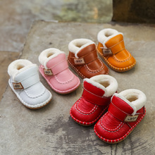 冬季新款男童棉鞋女婴儿保暖0-3岁二棉鞋加绒软底宝宝真皮学步鞋