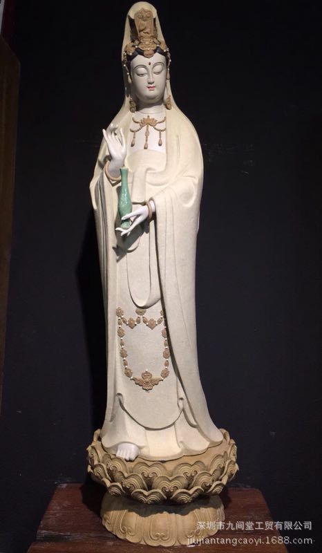 净瓶观音施露观音石湾公仔中式禅意供奉菩萨佛像家居玄关客厅摆设