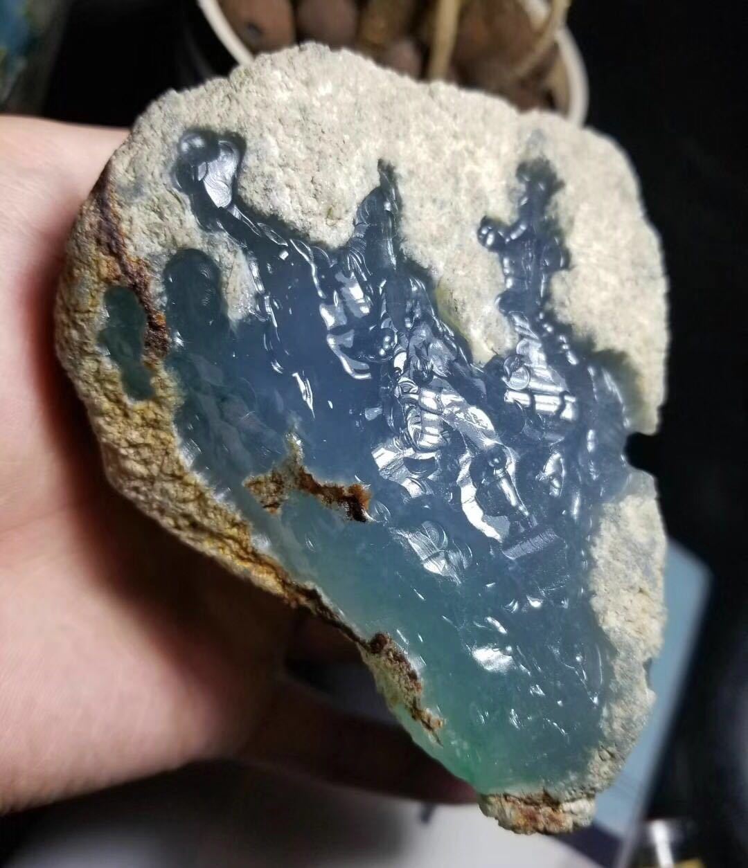 翡翠原石莫西沙高冰玻璃种脱沙开窗飘花牌子收藏戒面吊坠特价毛料