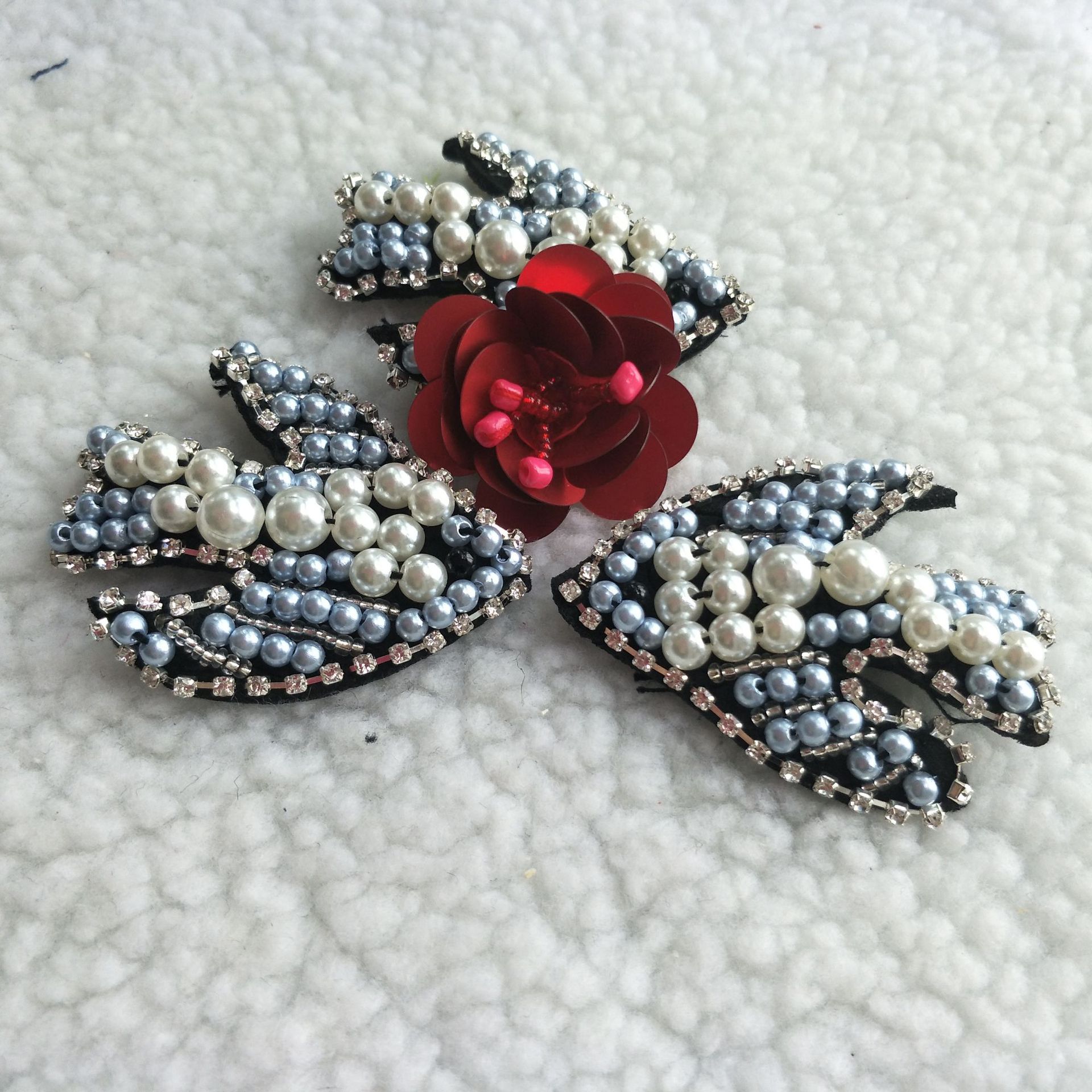 网纱蕾丝钉珠 爆款韩国6cm玫瑰小花朵材料diy手工立体花朵钉珠