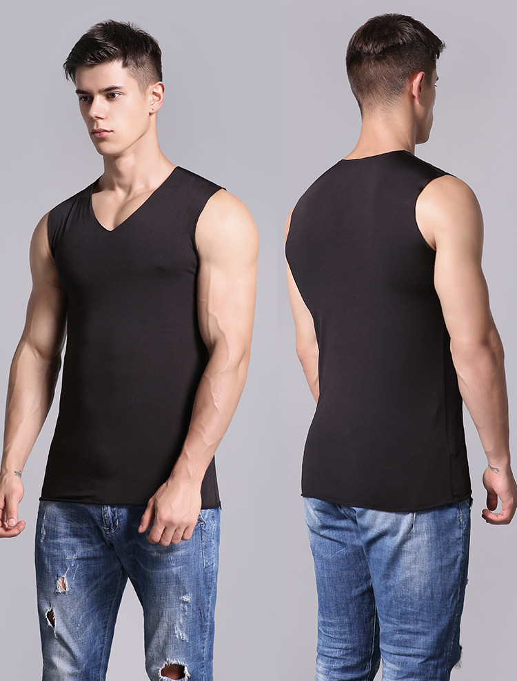 新型秋冬季磨毛无痕男士保暖背心加绒 宽肩v领套头修身无袖马甲