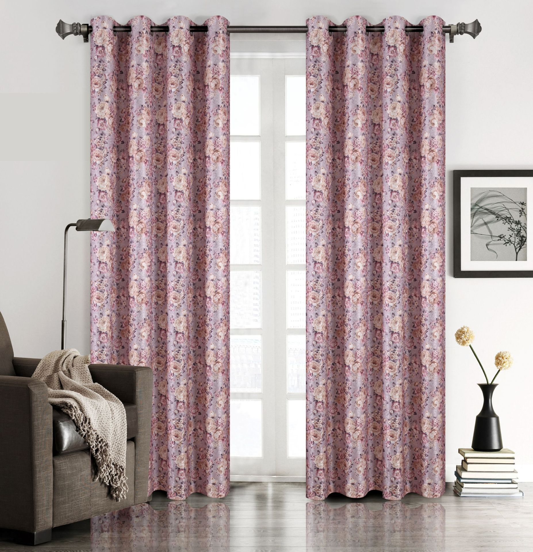 批发北欧简约蝴蝶印花窗帘布直销加厚白丝绒麻棉麻半遮光布艺厂家直销