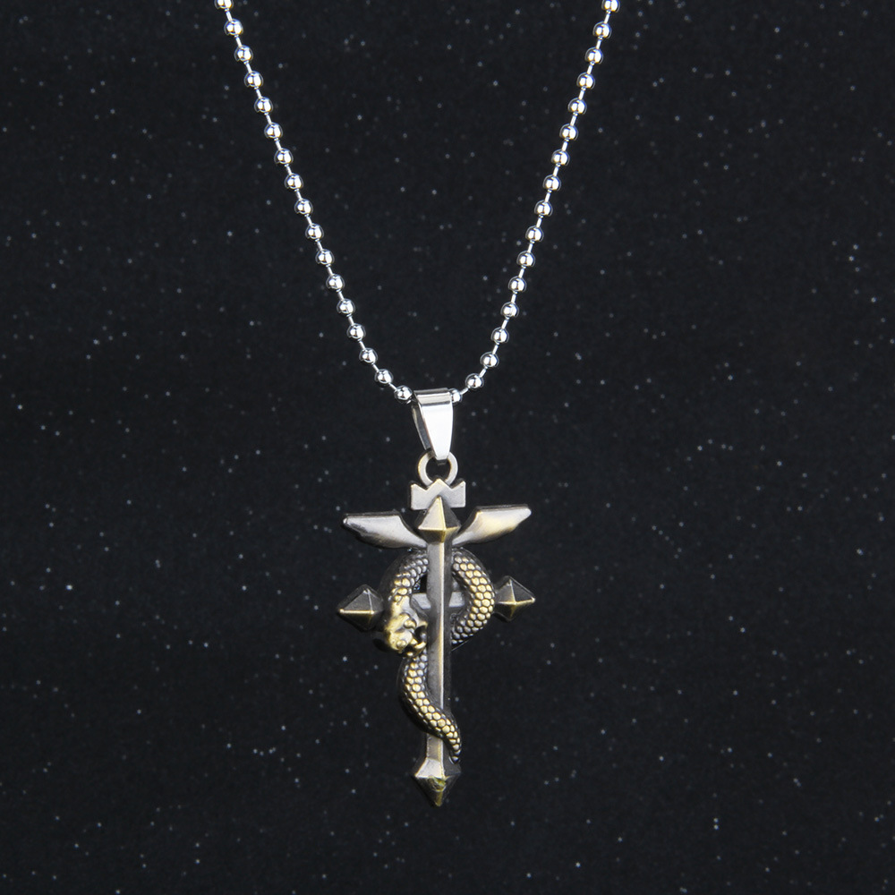 欧美复古男士项链非主流朋克个性蛇缠绕十字架项链便宜小礼品批发