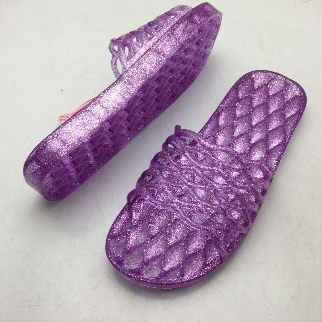 新款pvc水晶鞋室内室外家居拖鞋 水晶加闪粉一字拖鞋