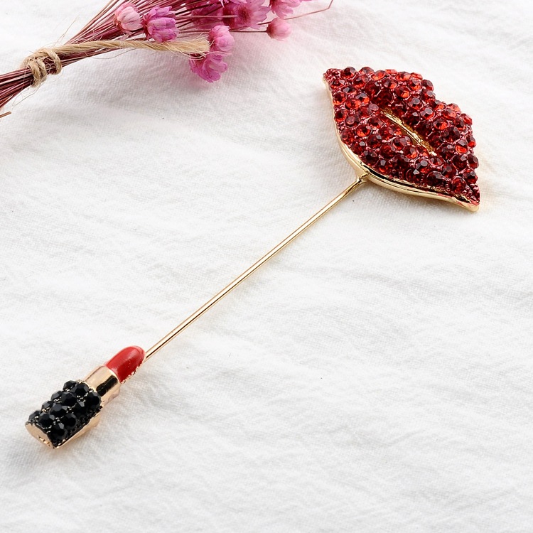 日韩时尚红唇一字胸针女士简约胸花插针式大衣开衫别针披肩扣批发