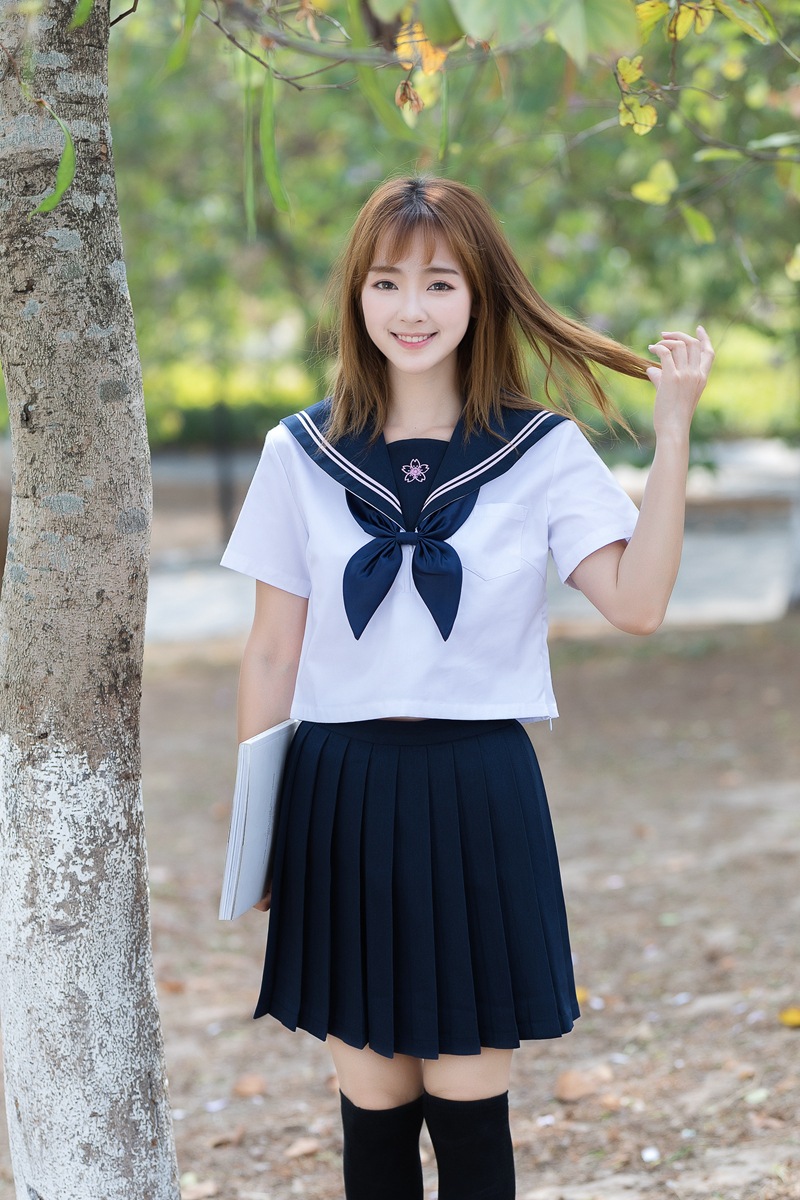 正统jk制服套装春秋短袖二本粉樱花刺绣日系水手服学生校服班服