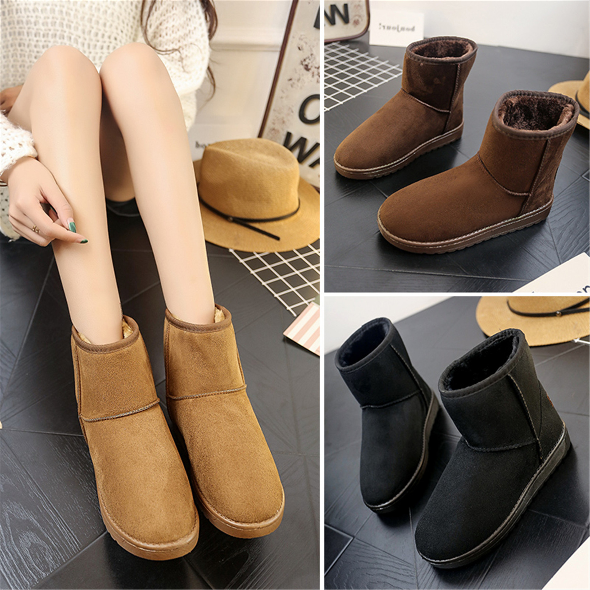 雪地靴女2021冬季新款加绒加厚侧拉链百搭棉鞋女保暖厚底女雪地棉