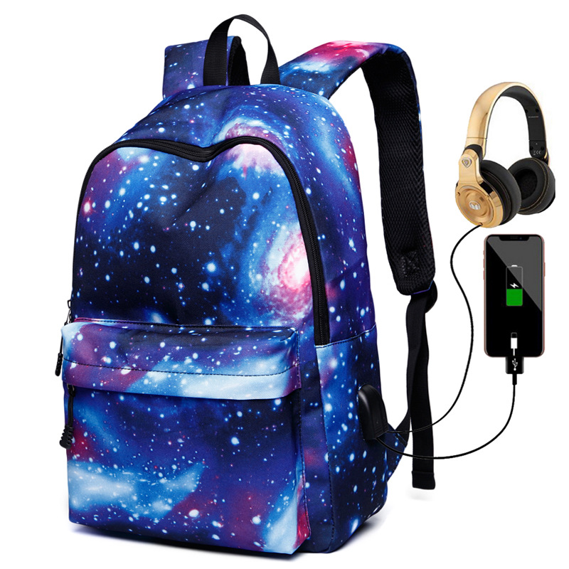 Men's and Women's Backpacks Starry Sky Backpack USB Charging Middle School Student Schoolbag Mountaineering Korean Style Leisure Travel Cross-Border