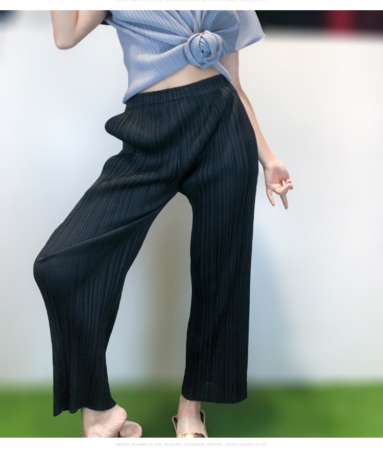 现货批发三宅一生九分阔腿裤高腰宽松直筒裤女夏款大码女装褶皱裤