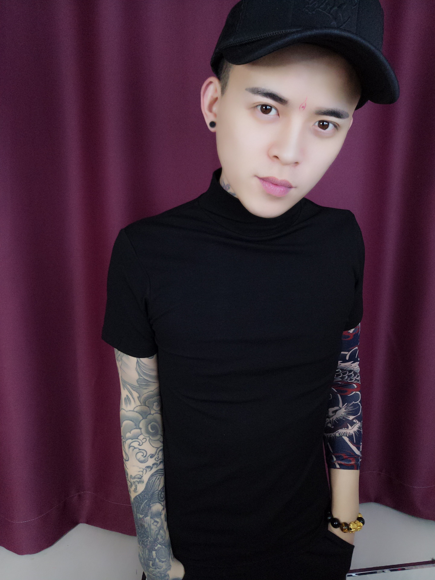 2019新款青少年男士短袖t恤社会人精神小伙修身潮流高领纯色半袖t