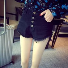 新款夏季韩国黑色高腰牛仔短裤女款百搭超显瘦毛边流苏热裤潮