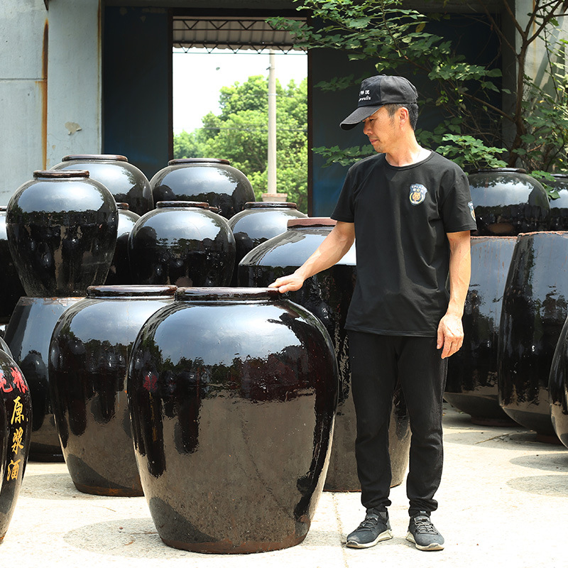 批发黑釉陶瓷大酒缸空老酒坛300斤400斤500斤土缸大酒坛子储酒缸