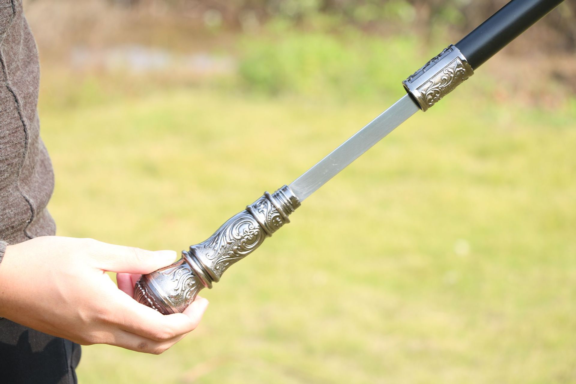 不锈钢手杖剑圆头拐杖剑防身刀剑cos一体户外登山杖拐杖未开刃