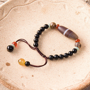 手工编织三眼天珠玛瑙手链女复古民族风装饰品手串藏饰配饰